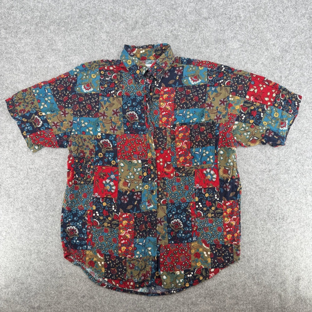 Vintage Patchwork Floral Multicolor Solutions Original Button Down Women M